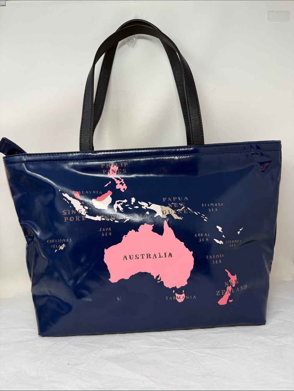 Kate Spade Going Places Francis Map Travel Tote sequin bling Navy Pink Large - Picture 2 of 12